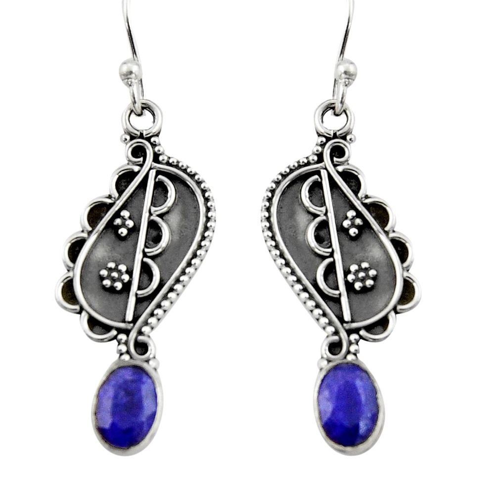 3.50cts natural blue sapphire 925 sterling silver dangle earrings jewelry r19863
