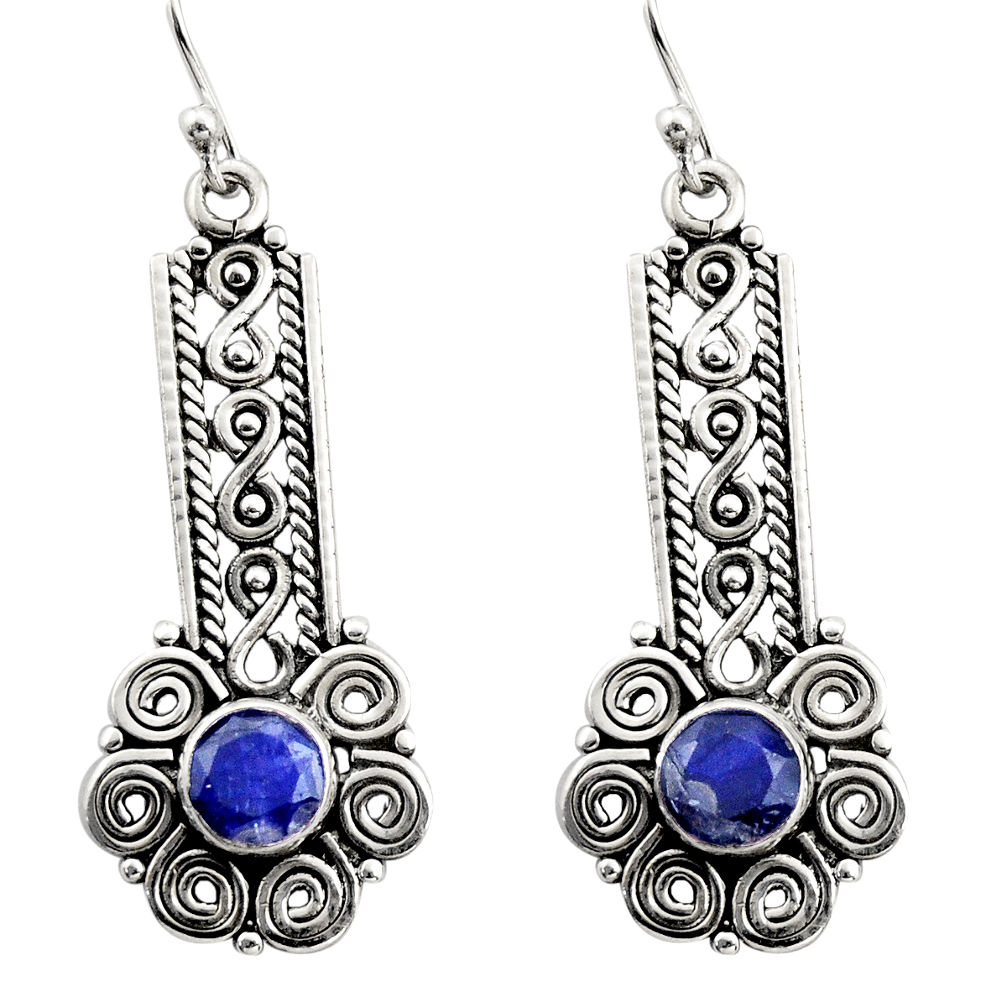2.46cts natural blue sapphire 925 sterling silver dangle earrings jewelry r21715