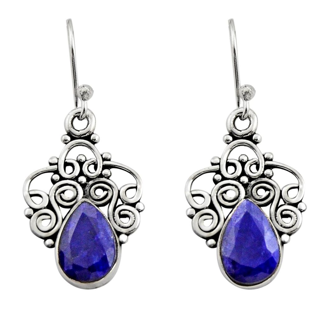 4.93cts natural blue sapphire 925 sterling silver dangle earrings jewelry r21726