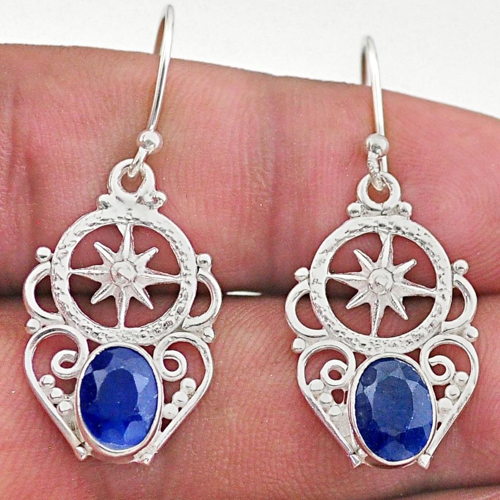 4.06cts natural blue sapphire 925 sterling silver dangle earrings jewelry t46985