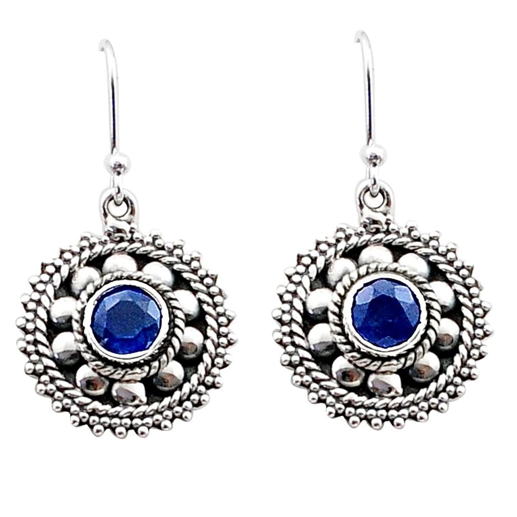 1.82cts natural blue sapphire 925 sterling silver dangle earrings jewelry t68094