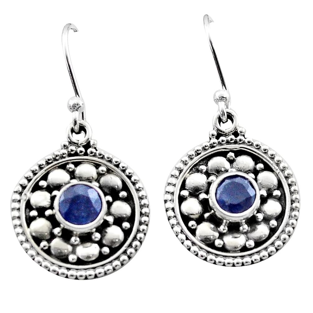 1.77cts natural blue sapphire 925 sterling silver dangle earrings jewelry t68248