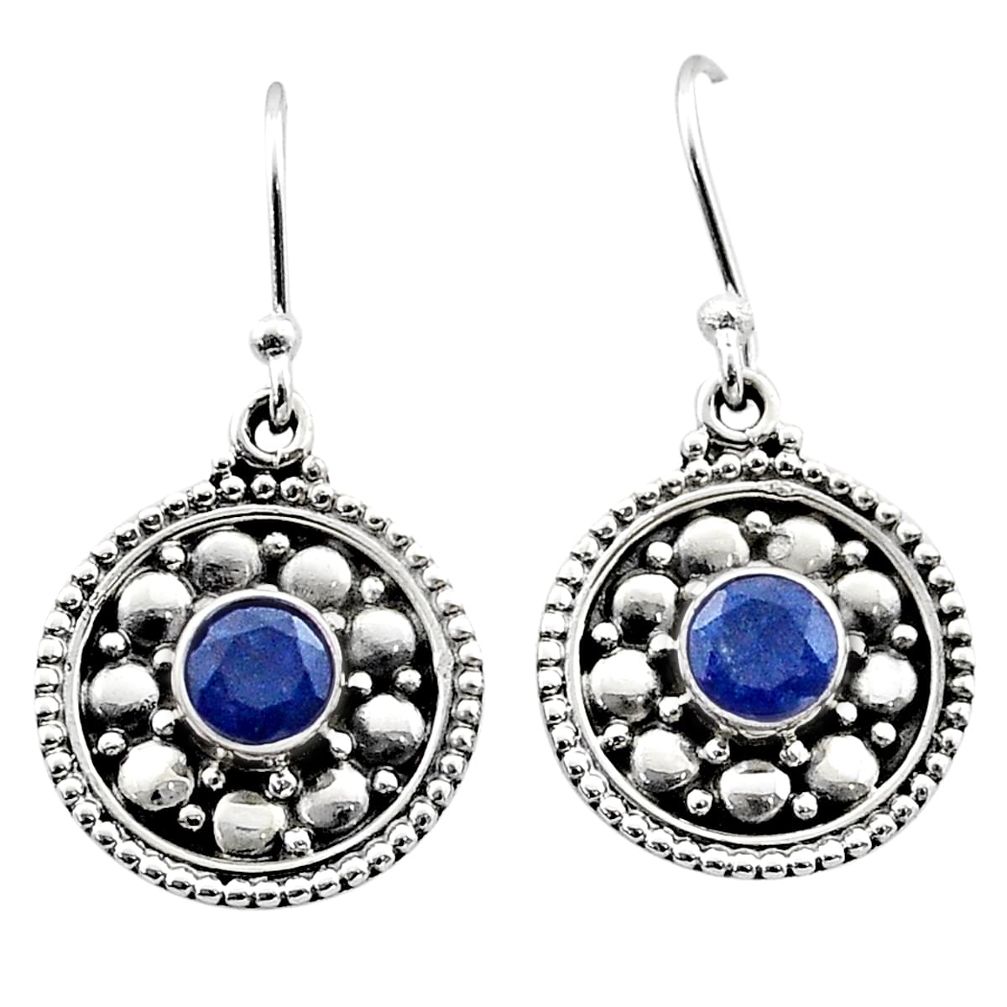 1.77cts natural blue sapphire 925 sterling silver dangle earrings jewelry t68312