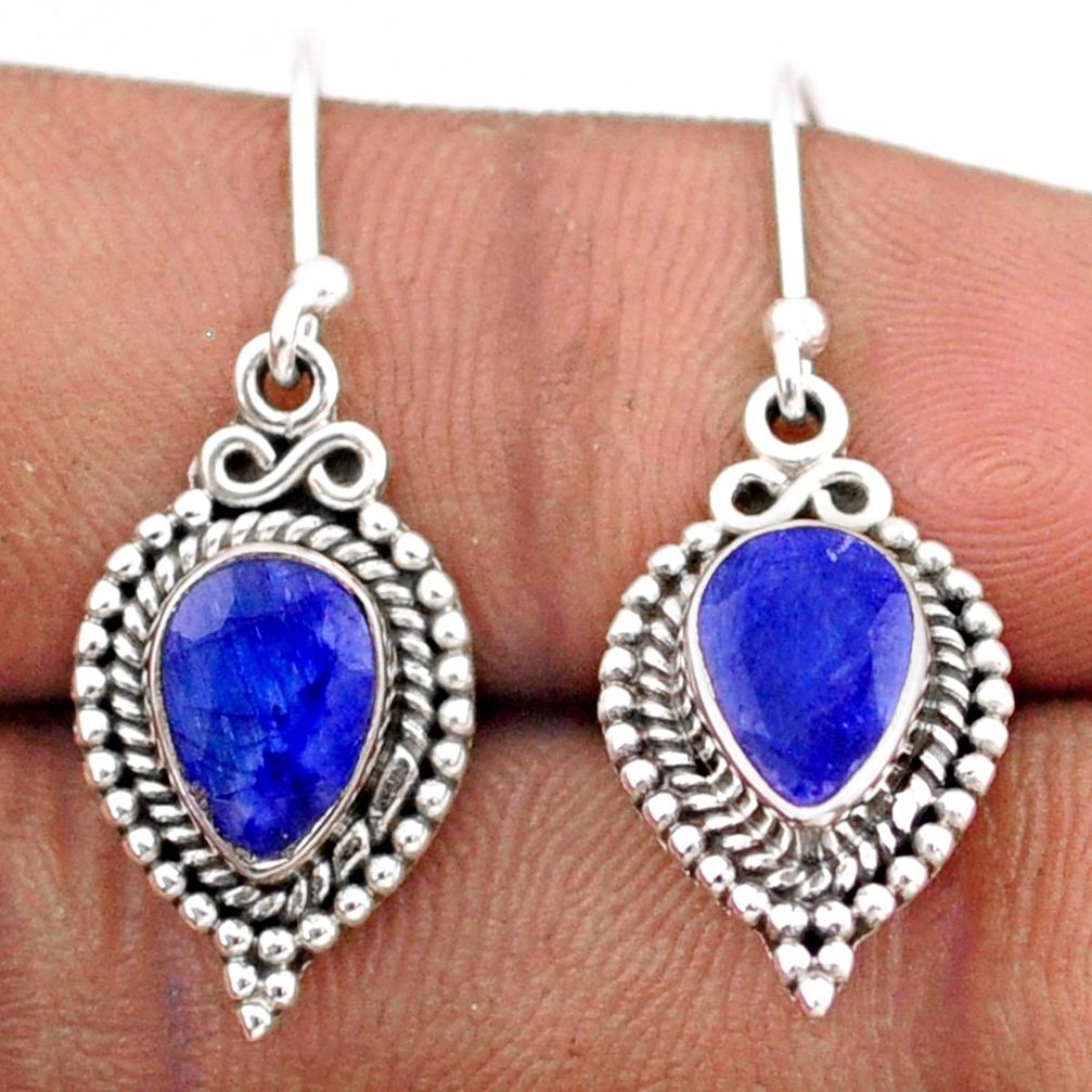 4.20cts natural blue sapphire 925 sterling silver dangle earrings jewelry t82587