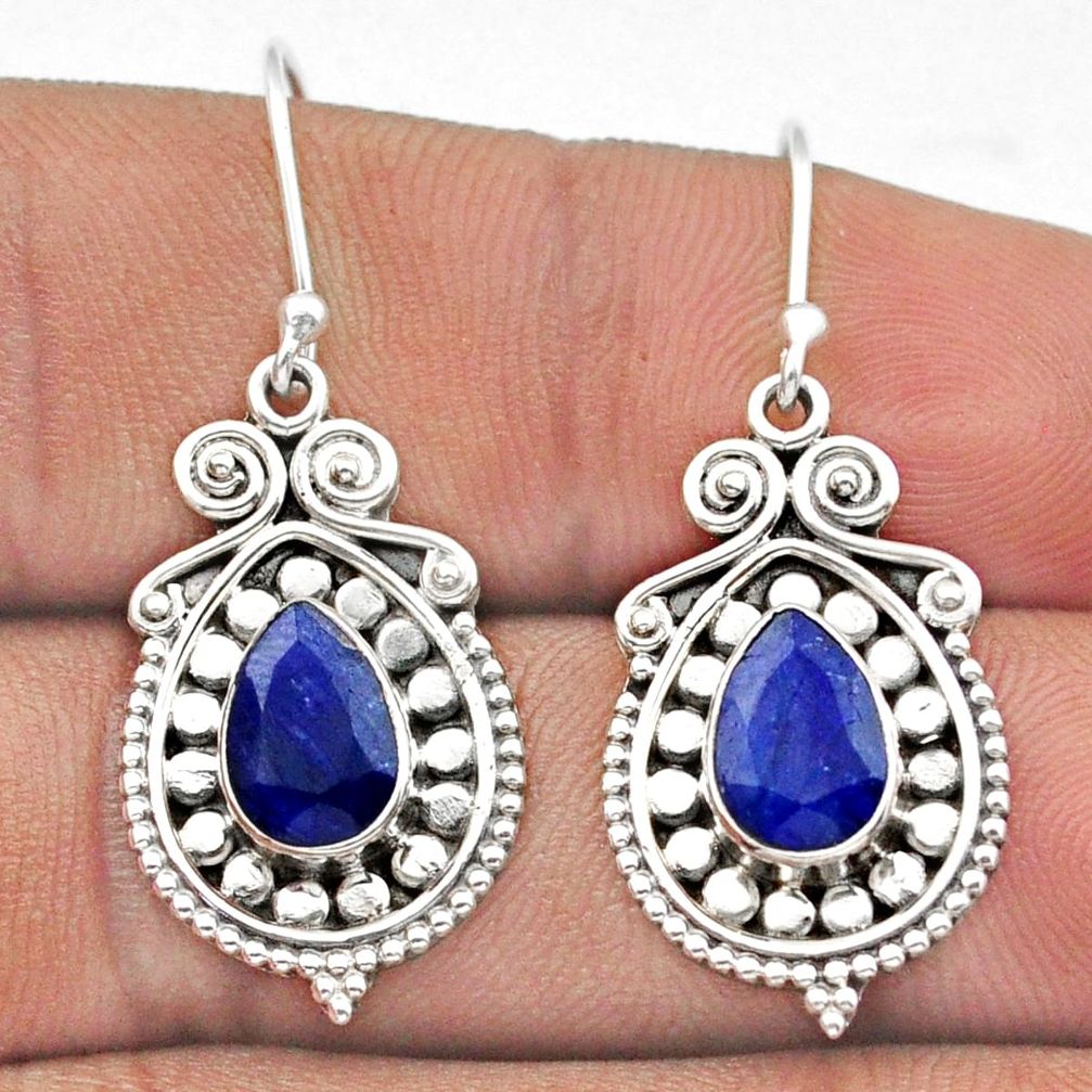4.38cts natural blue sapphire 925 sterling silver dangle earrings jewelry u10184