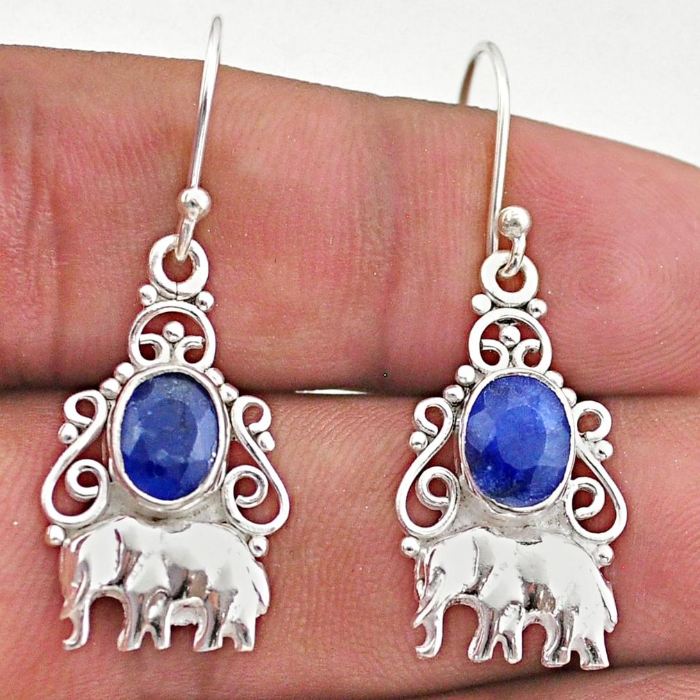 4.06cts natural blue sapphire 925 sterling silver elephant earrings t46990