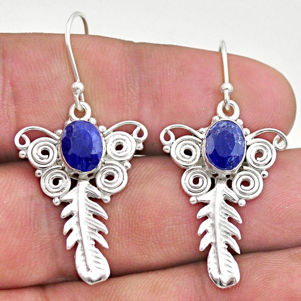 4.33cts natural blue sapphire 925 sterling silver feather charm earrings t46998