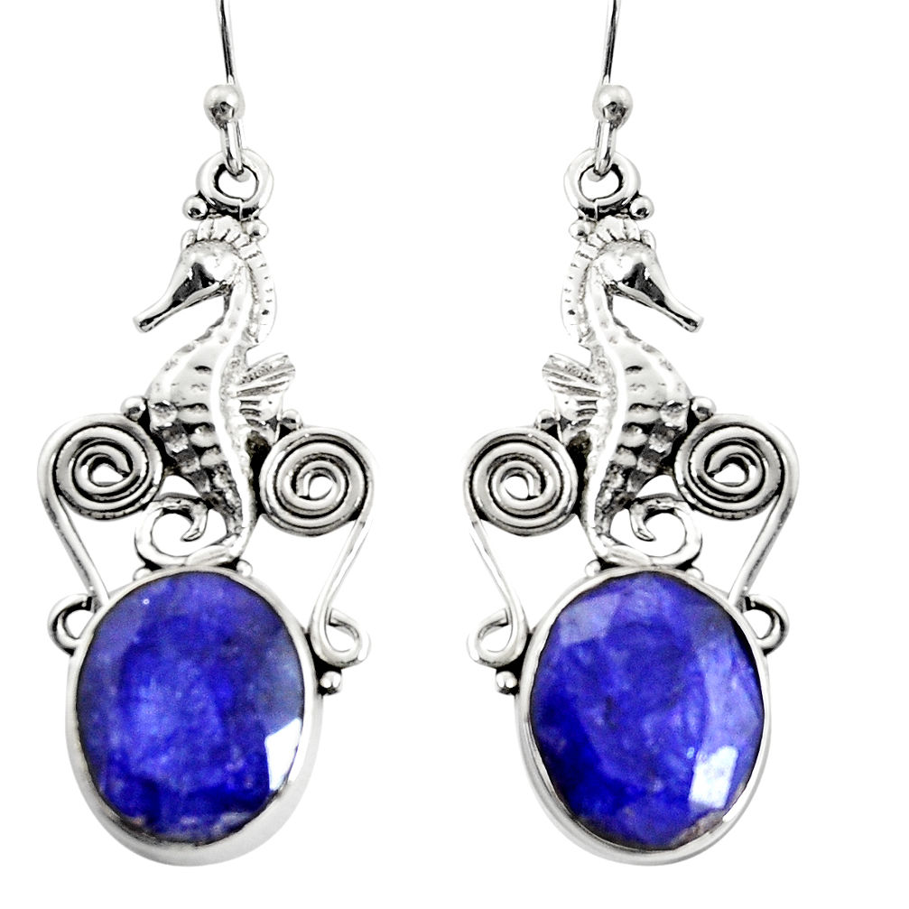 10.26cts natural blue sapphire 925 sterling silver seahorse earrings r24918