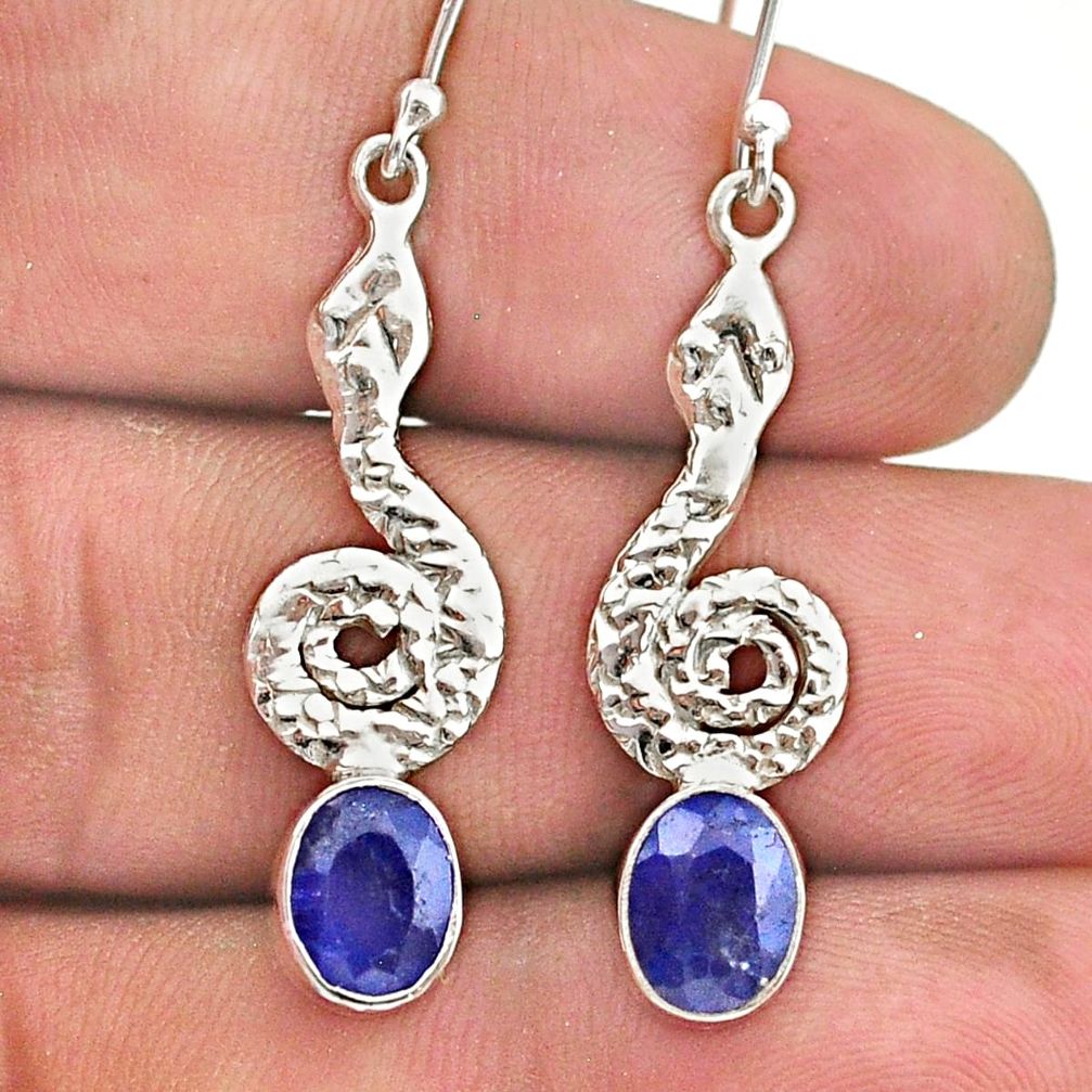 3.51cts natural blue sapphire 925 sterling silver snake earrings jewelry t40238