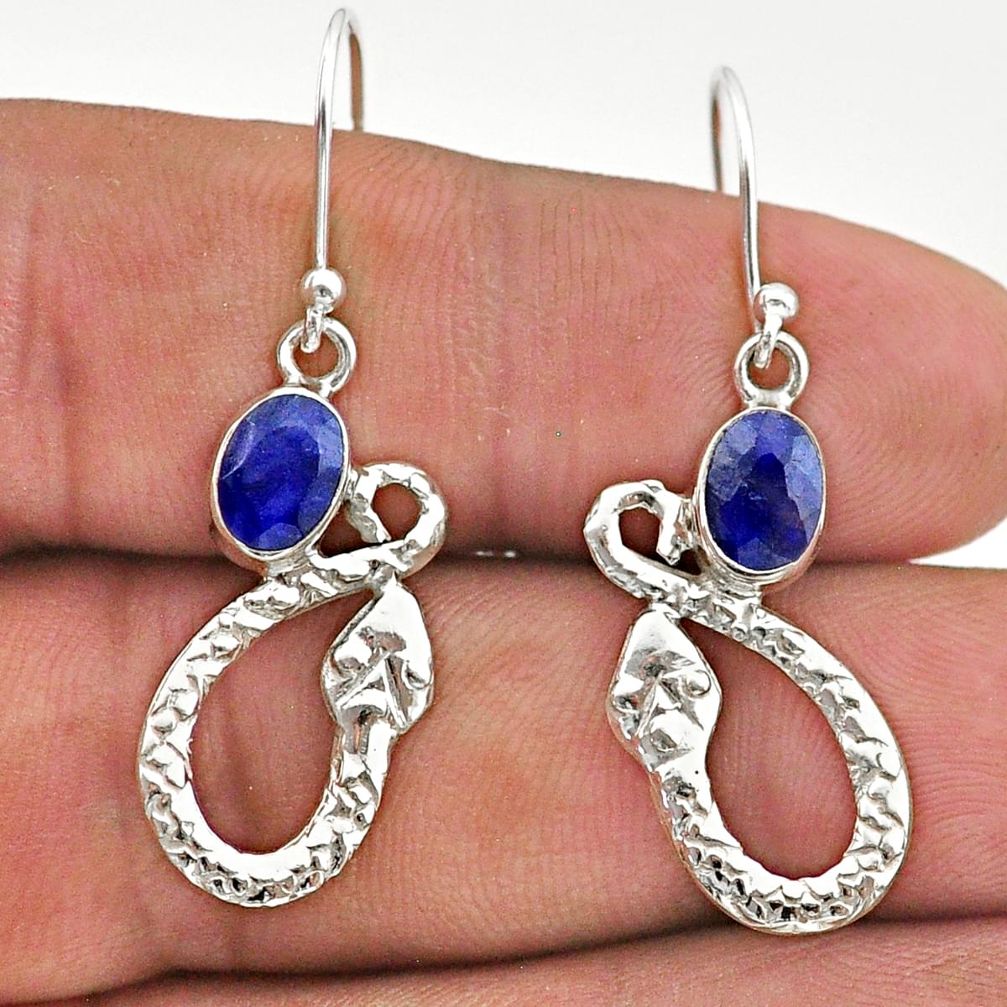 3.29cts natural blue sapphire 925 sterling silver snake earrings jewelry t40241