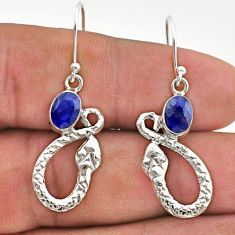 3.25cts natural blue sapphire 925 sterling silver snake earrings jewelry t40242