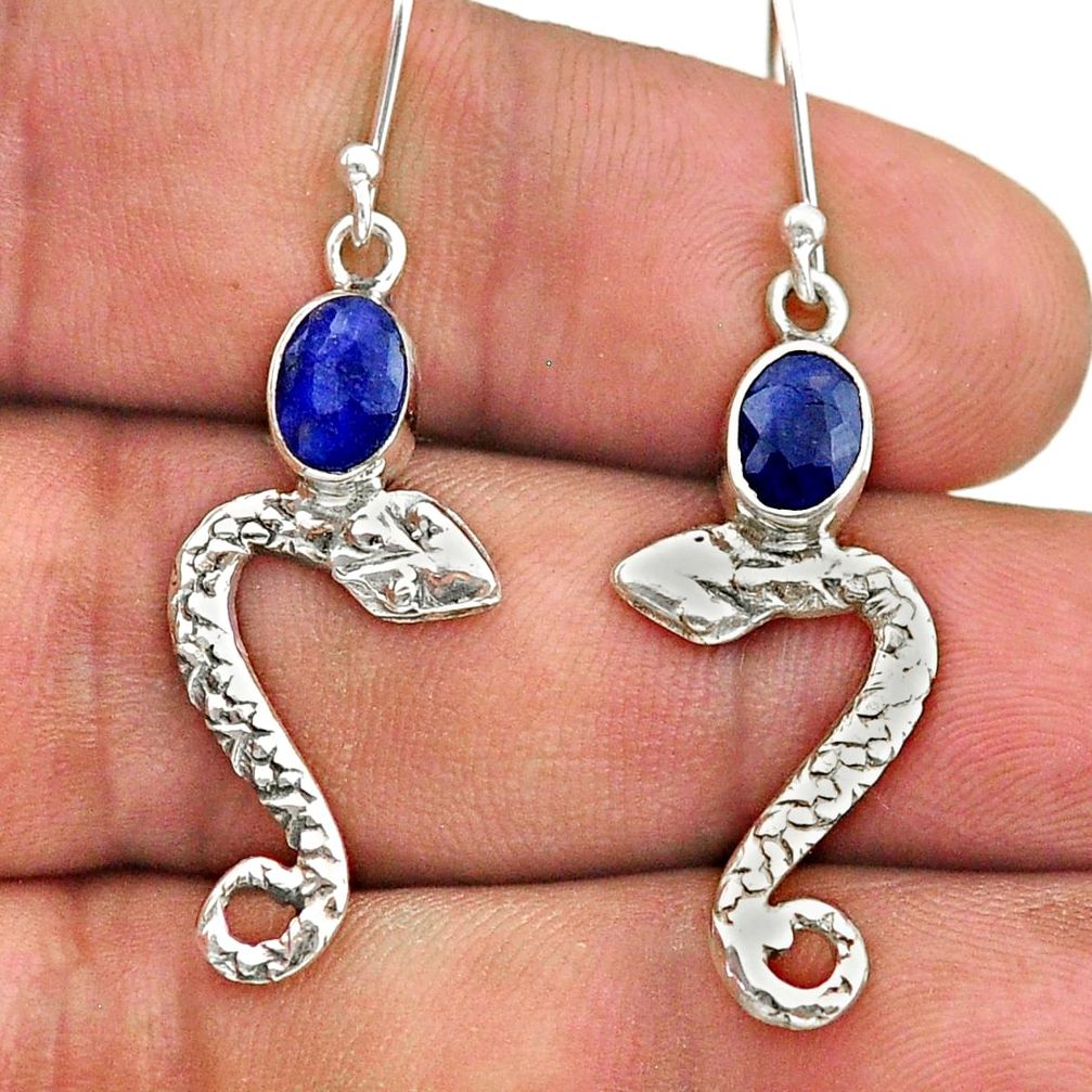 3.31cts natural blue sapphire 925 sterling silver snake earrings jewelry t40261