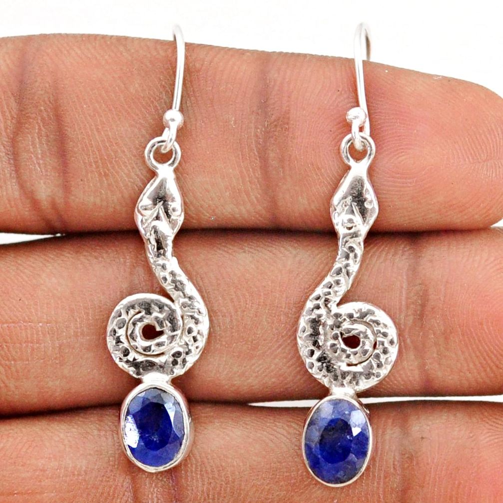 4.31cts natural blue sapphire 925 sterling silver snake earrings jewelry t80902