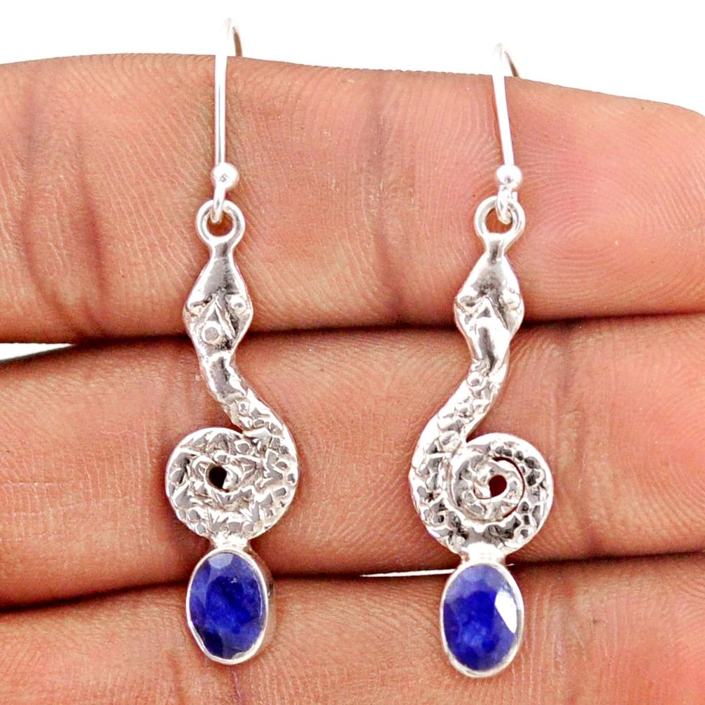 3.72cts natural blue sapphire 925 sterling silver snake earrings jewelry t80903