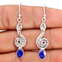 3.72cts natural blue sapphire 925 sterling silver snake earrings jewelry t80903