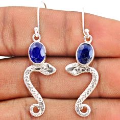 3.93cts natural blue sapphire 925 sterling silver snake earrings jewelry t80905