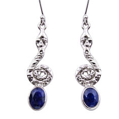 4.13cts natural blue sapphire 925 sterling silver snake earrings jewelry y43860
