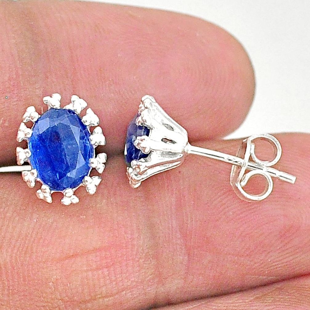 4.22cts natural blue sapphire 925 sterling silver stud earrings jewelry t4512