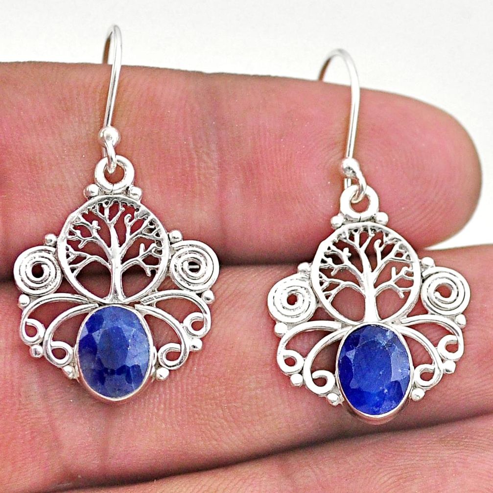 4.07cts natural blue sapphire 925 sterling silver tree of life earrings t46983