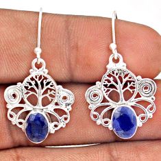 4.06cts natural blue sapphire 925 sterling silver tree of life earrings t87323