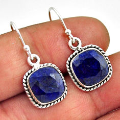10.24cts natural blue sapphire cushion sterling silver dangle earrings n18794