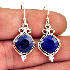 11.32cts natural blue sapphire cushion sterling silver dangle earrings n18833