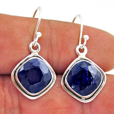 10.24cts natural blue sapphire cushion sterling silver dangle earrings n18848