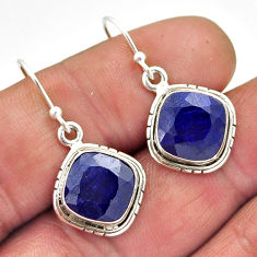 10.49cts natural blue sapphire cushion sterling silver dangle earrings n18873