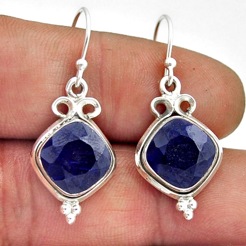 10.37cts natural blue sapphire cushion sterling silver dangle earrings n19390