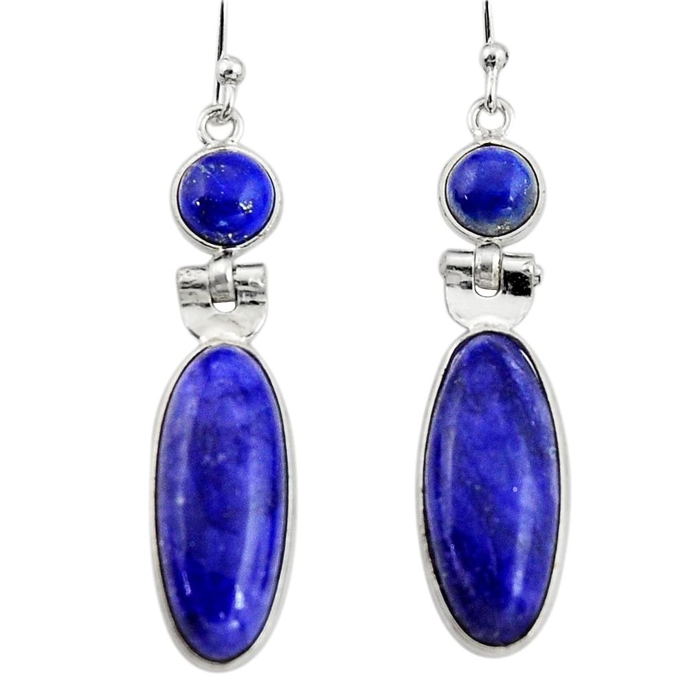 15.34cts natural blue sapphire lapis lazuli 925 silver dangle earrings r19921
