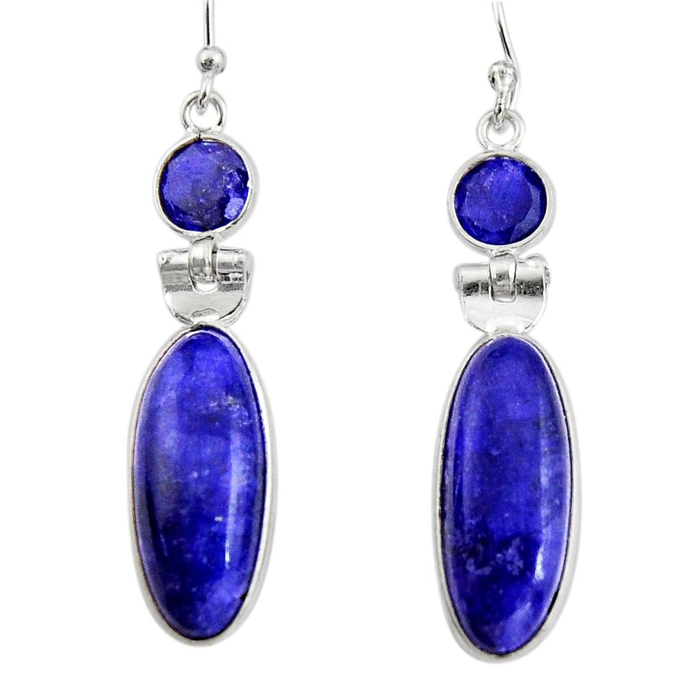 14.73cts natural blue sapphire lapis lazuli 925 silver dangle earrings r19922