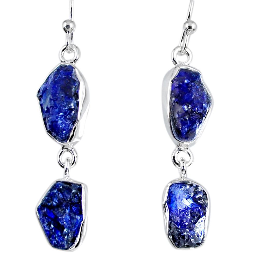 15.85cts natural blue sapphire rough 925 sterling silver dangle earrings r55373