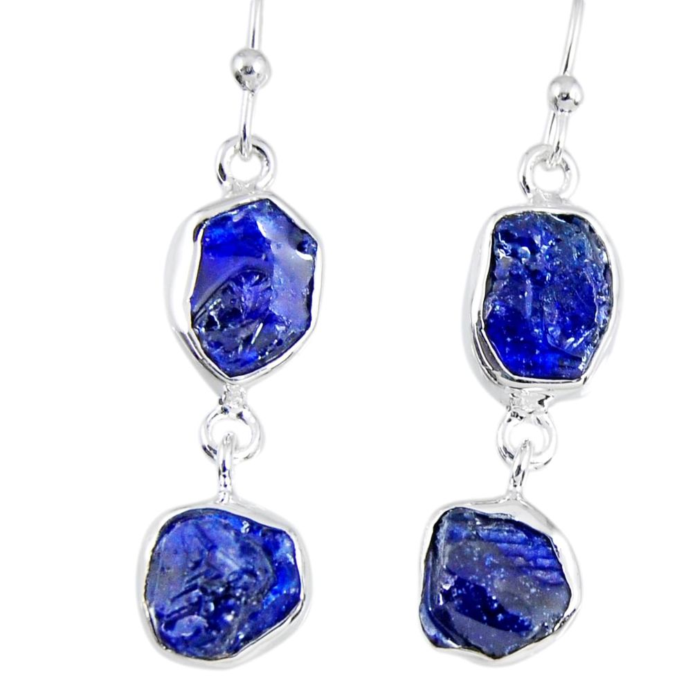 13.55cts natural blue sapphire rough 925 sterling silver dangle earrings r55374