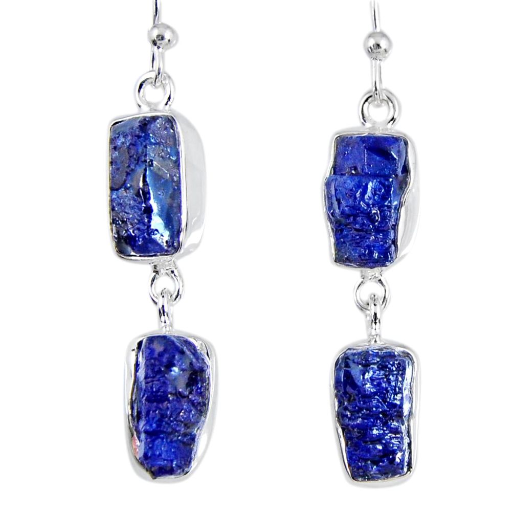 17.20cts natural blue sapphire rough 925 sterling silver dangle earrings r55379
