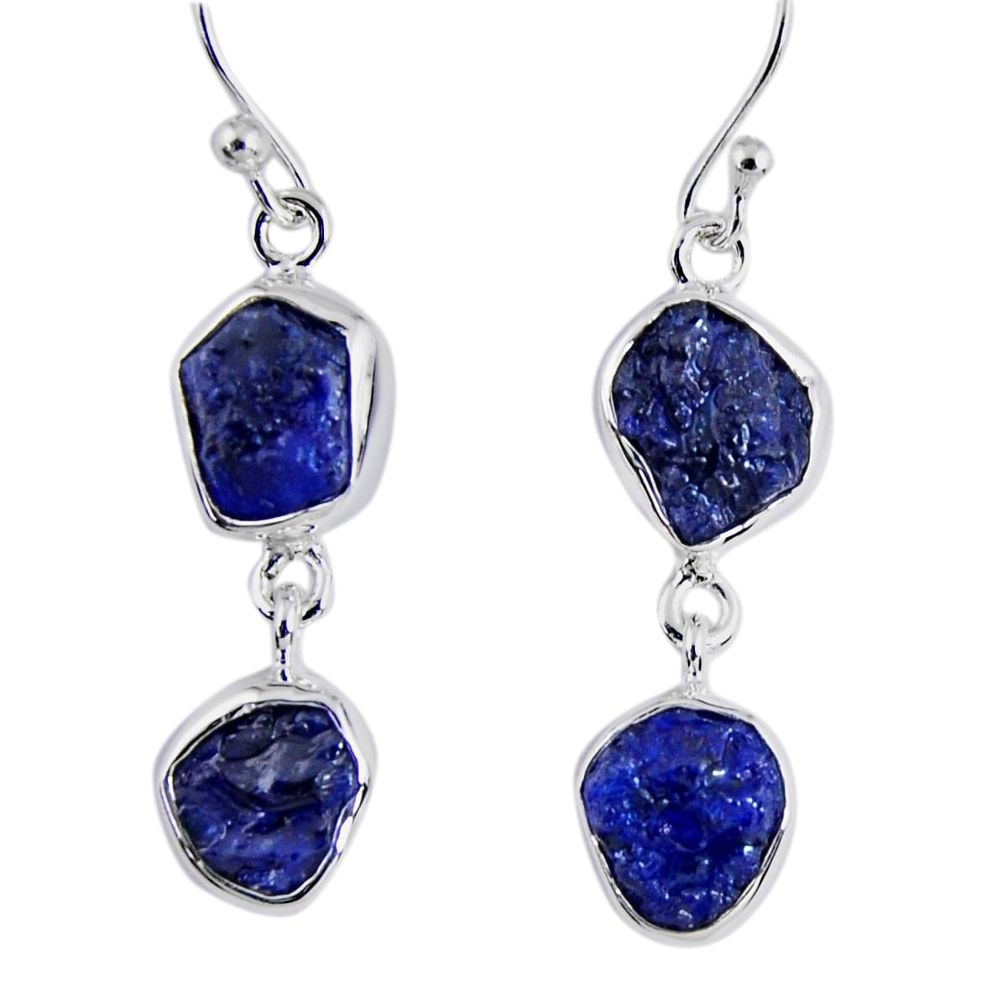 12.60cts natural blue sapphire rough 925 sterling silver dangle earrings r55385