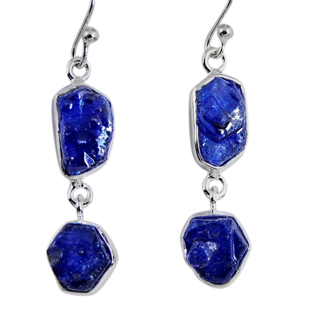 16.17cts natural blue sapphire rough 925 sterling silver dangle earrings r55398