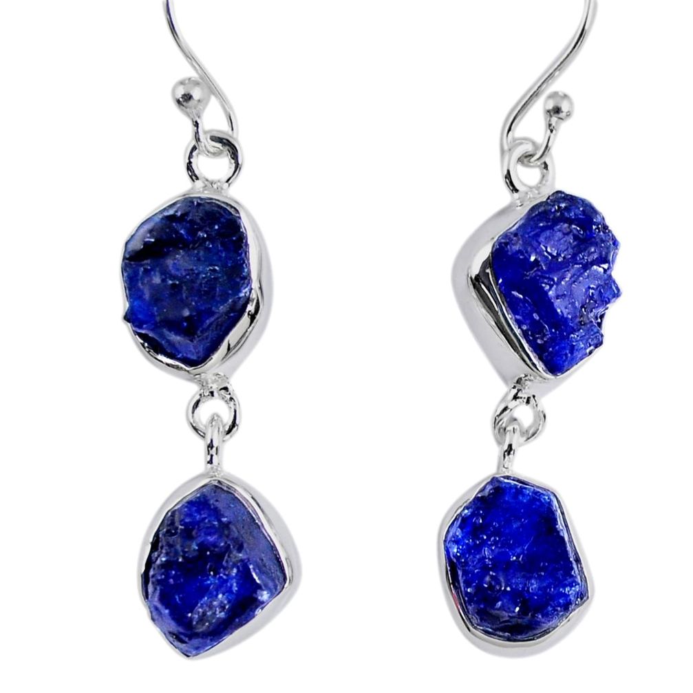 16.70cts natural blue sapphire rough 925 sterling silver dangle earrings r55399