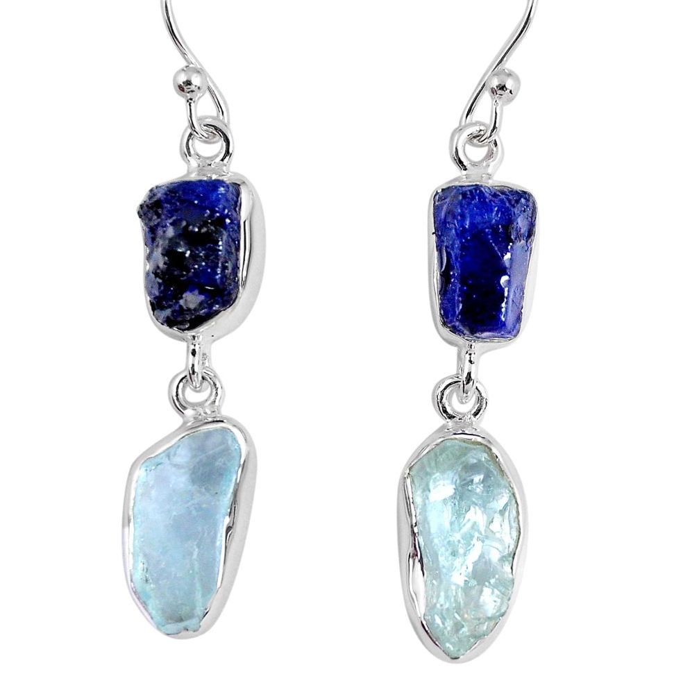 15.39cts natural blue sapphire rough aquamarine rough 925 silver earrings r55441