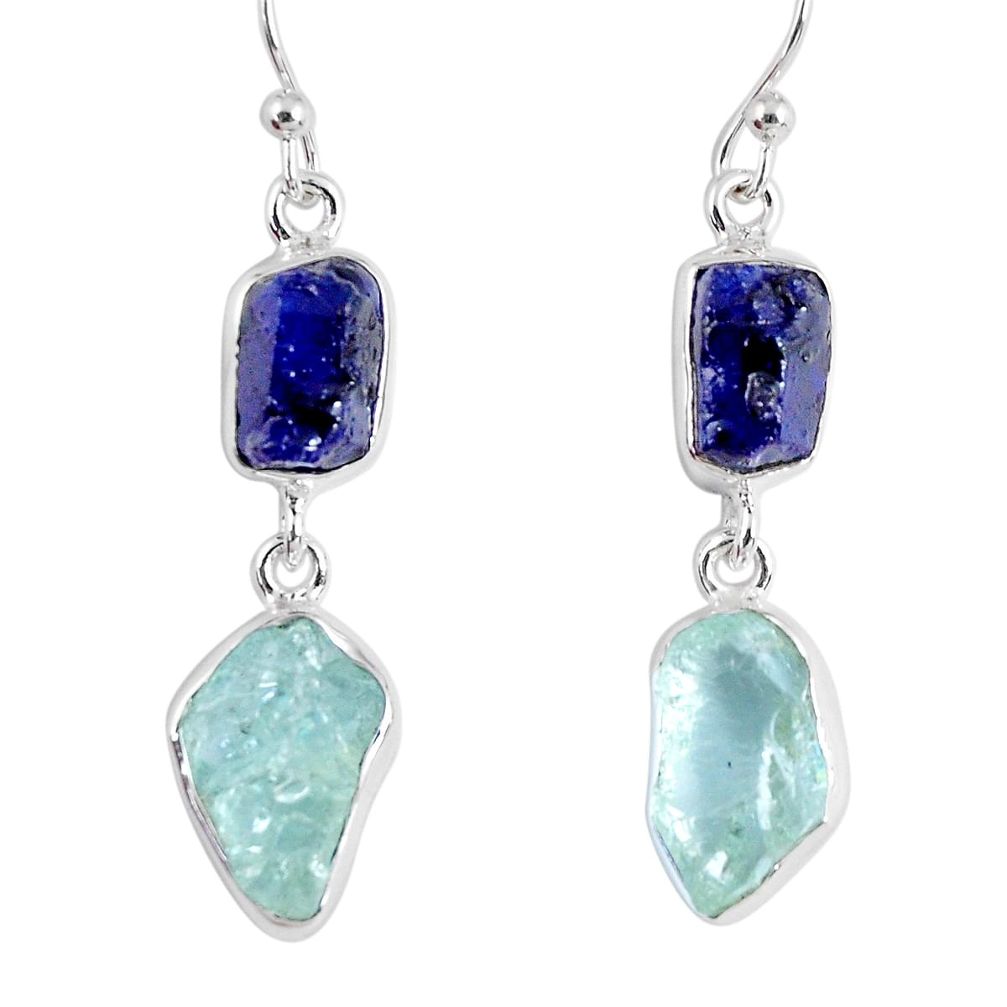 15.85cts natural blue sapphire rough aquamarine rough 925 silver earrings r55442