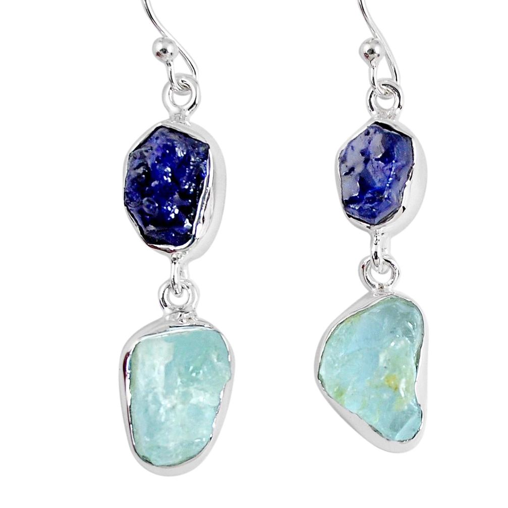 16.70cts natural blue sapphire rough aquamarine rough 925 silver earrings r55443