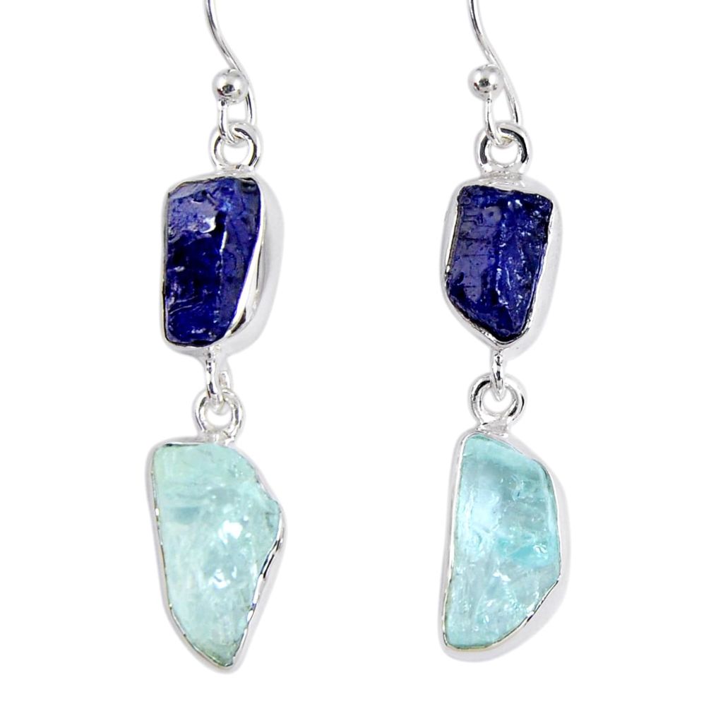 15.29cts natural blue sapphire rough aquamarine rough silver earrings r55461