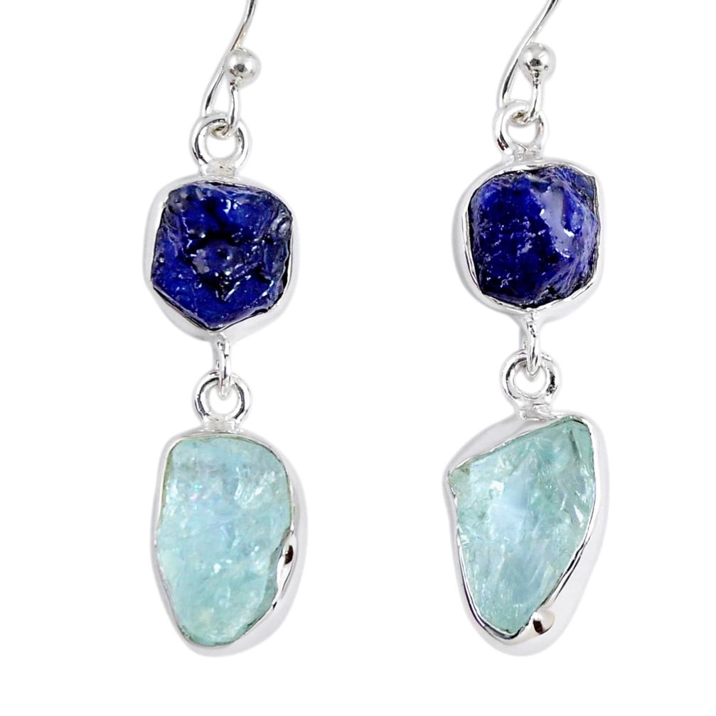 15.85cts natural blue sapphire rough aquamarine rough silver earrings r55462