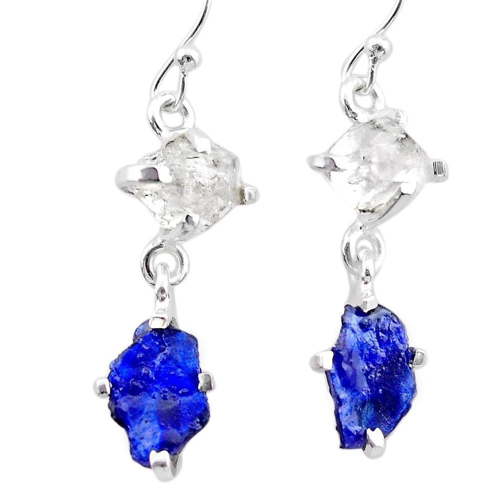 7.46cts natural blue sapphire rough herkimer diamond 925 silver earrings t25622