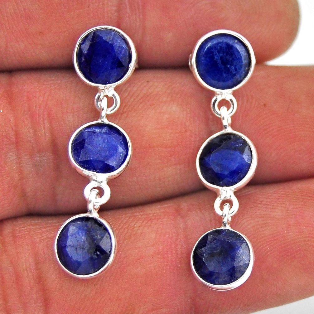 10.05cts natural blue sapphire round 925 sterling silver dangle earrings n38887