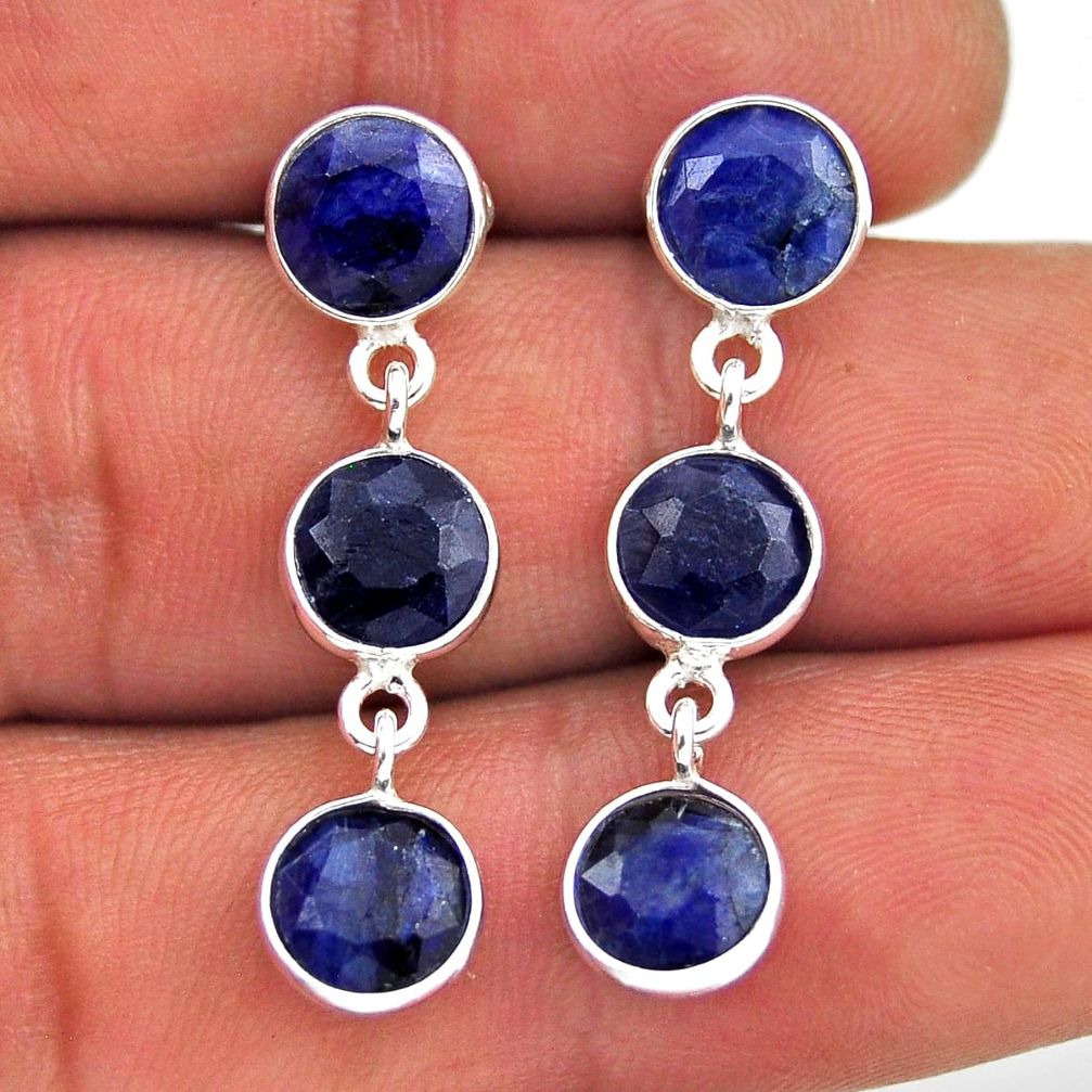 10.14cts natural blue sapphire round 925 sterling silver dangle earrings n38891