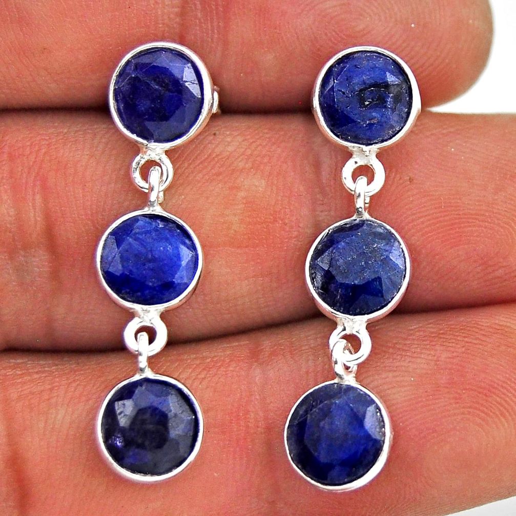 10.05cts natural blue sapphire round 925 sterling silver dangle earrings n38894