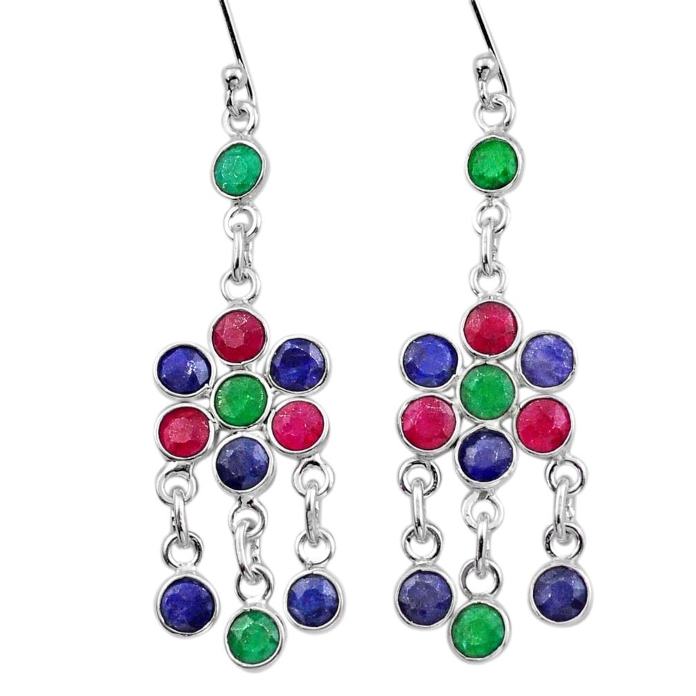 11.67cts natural blue sapphire ruby emerald silver chandelier earrings u8231