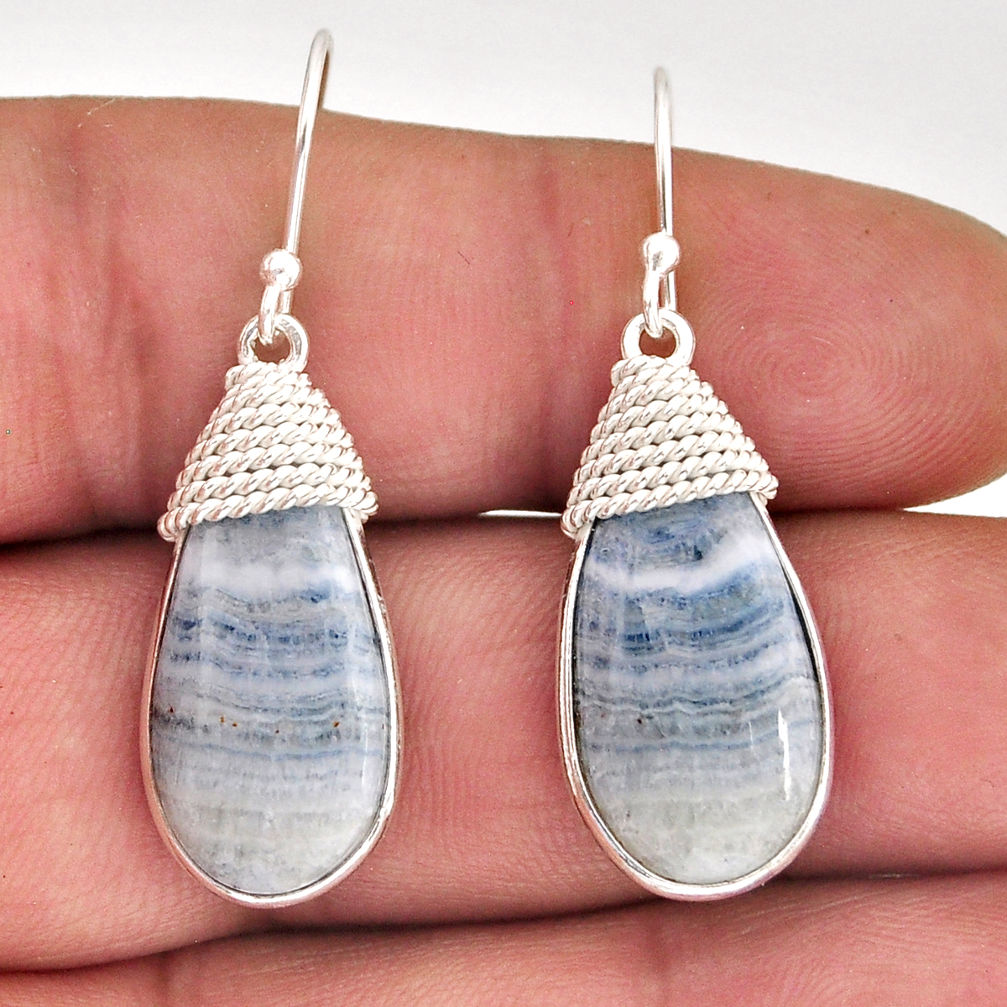 17.29cts natural blue scheelite (lapis lace onyx) silver dangle earrings y75481