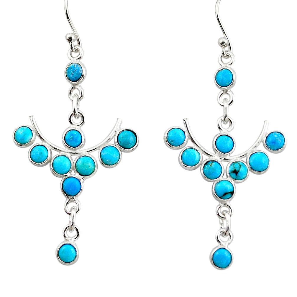 7.98cts natural blue sleeping beauty turquoise 925 silver dangle earrings r45086