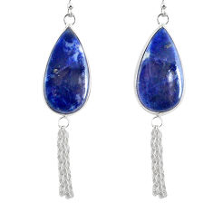 14.85cts natural blue sodalite 925 silver handmade dangle earrings r75612